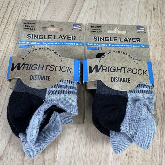 Wrightsock Accessories - Wrightsock Distance Medium W 6.5-9 M 5-8 Fossil Grey Single Layer Cushion 2 Pack